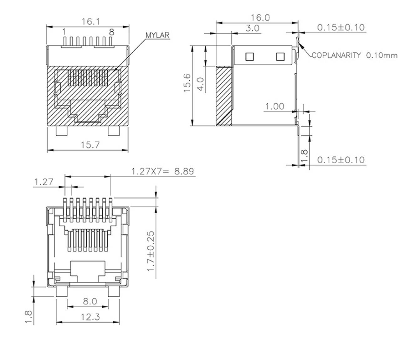 Encitech RJJS-88-143-E1V-039 RJ45 Steckverbinder 3251-0022-07 Buchse, Einbau vertikal Polzahl 8P8C Metall