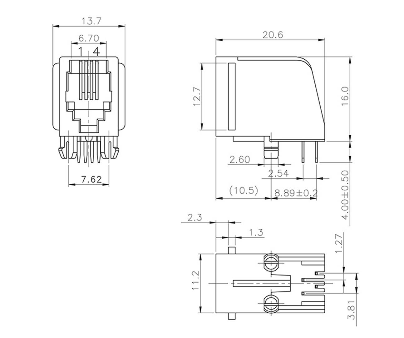 Encitech RJJU-44-143-E7V-011 RJ10 Steckverbinder 3257-0011-03 Buchse, Einbau horizontal Polzahl 4P4C Schwarz