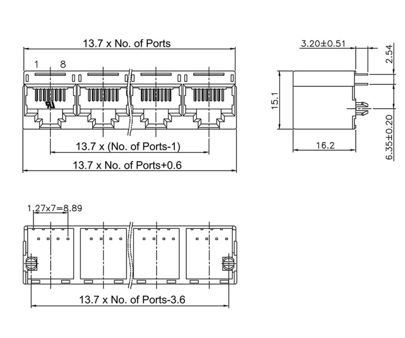 Encitech RJJU-88-442-E1V-004 RJ45 Steckverbinder 3251-0008-14 Buchse, Einbau vertikal Polzahl 8P8C Schwarz