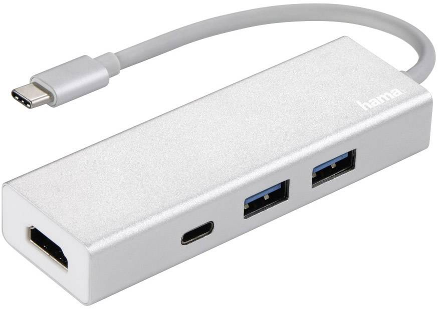 Hama 00135756 USB / HDMI Adapter [1x USB-C® Stecker - 1x HDMI-Buchse, USB 3.2 Gen 2 Buchse A (USB 3.1), USB-C® Buchse] Silber