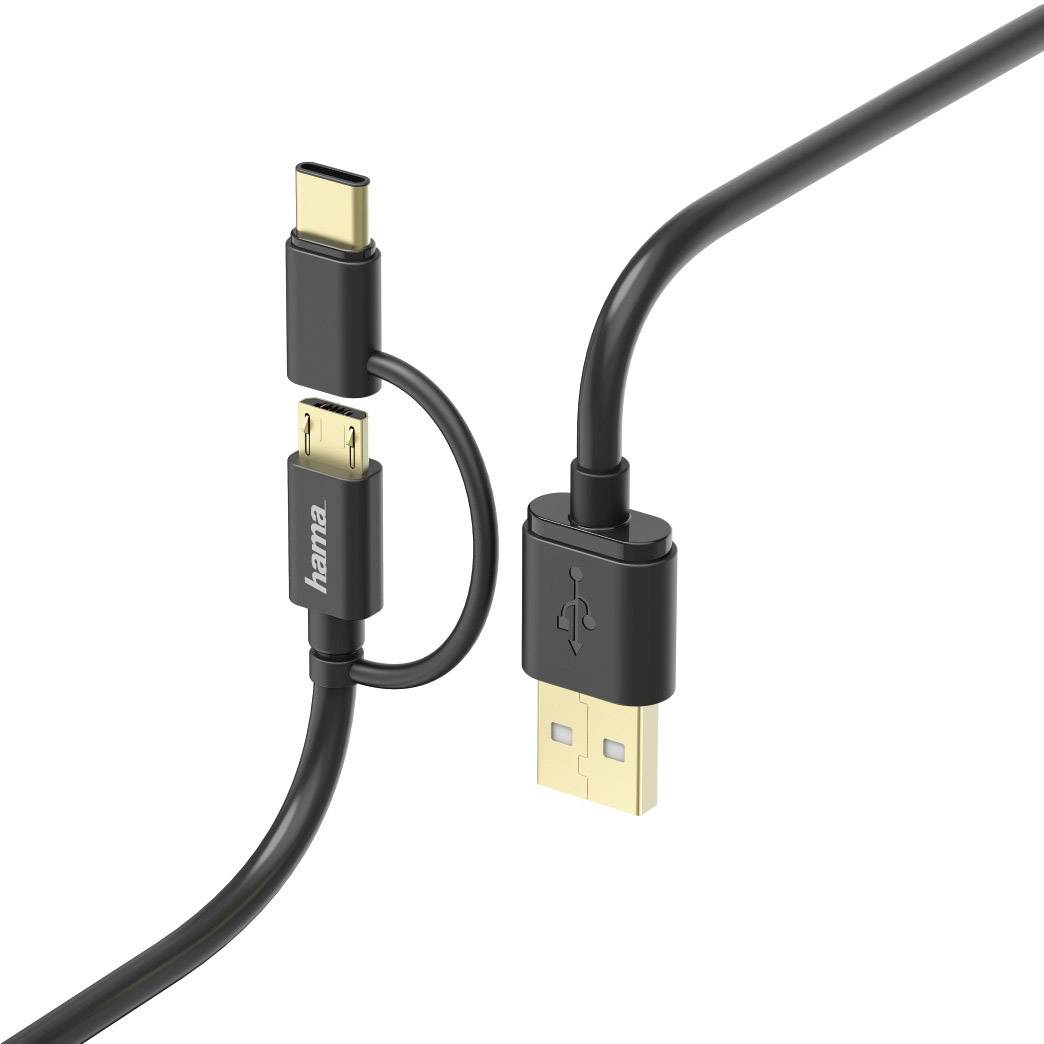 Hama USB-Kabel USB 2.0 USB-A Stecker, USB-Micro-B Stecker, USB-C® Stecker 1.00 m Schwarz 00178327