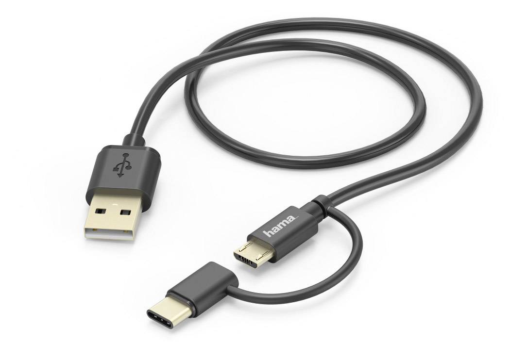 Hama USB-Kabel USB 2.0 USB-A Stecker, USB-Micro-B Stecker, USB-C® Stecker 1.00 m Schwarz 00178327