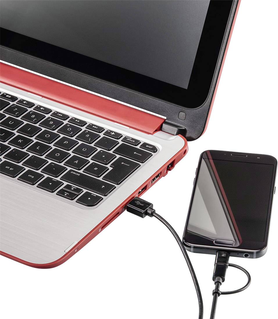 Hama USB-Kabel USB 2.0 USB-A Stecker, USB-Micro-B Stecker, USB-C® Stecker 1.00 m Schwarz 00178327