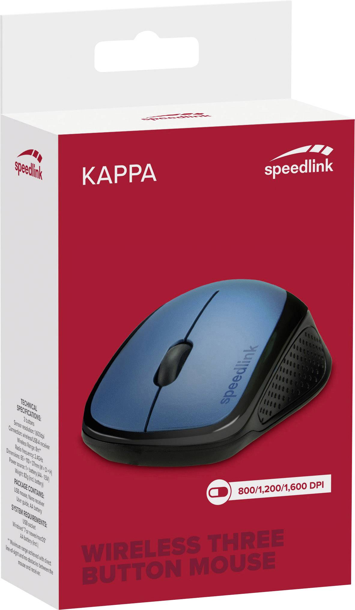 SpeedLink KAPPA Maus Funk Optisch Blau, Schwarz 3 Tasten 1600 dpi Ergonomisch