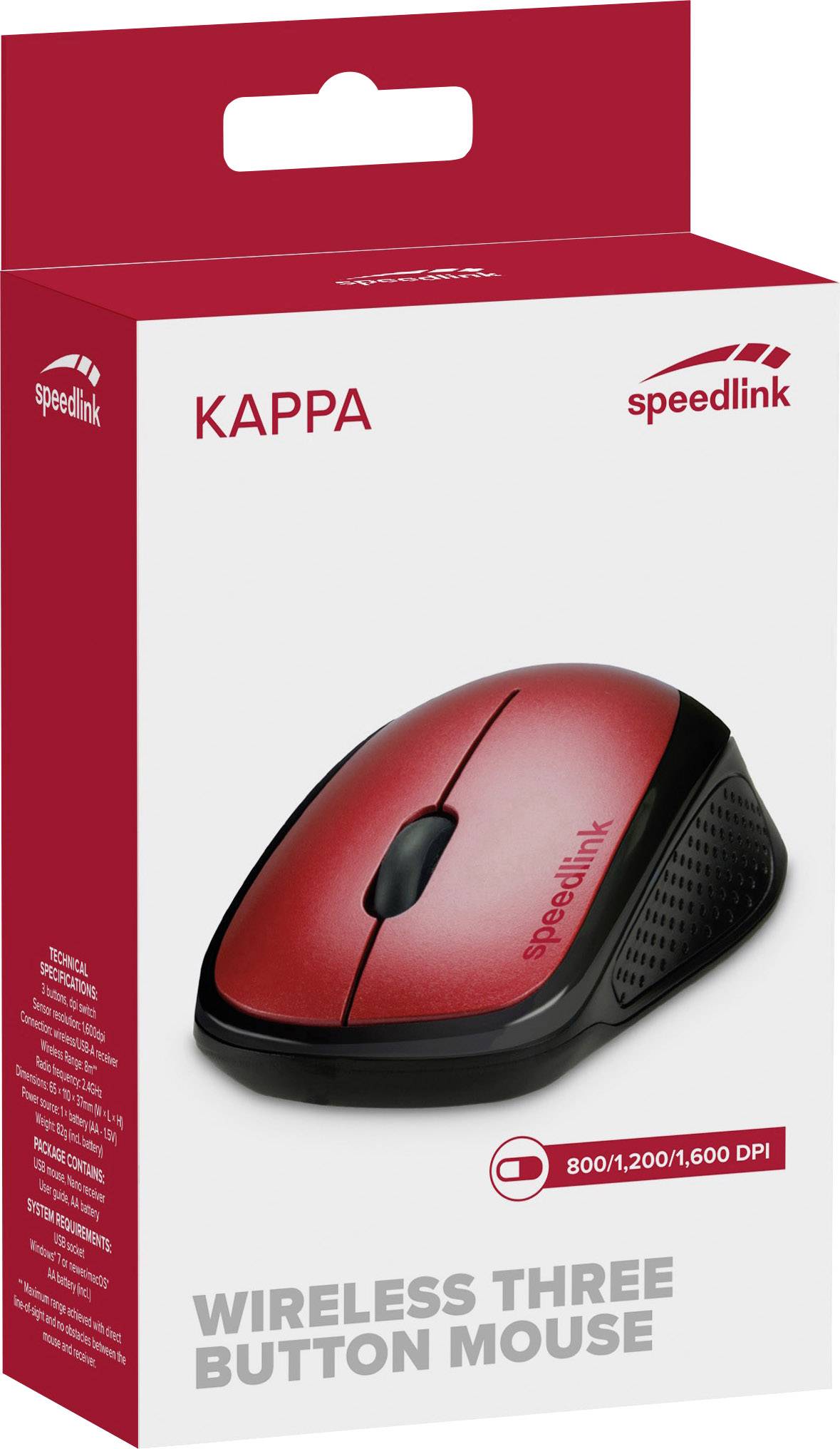 SpeedLink KAPPA Maus Funk Optisch Rot/Schwarz 3 Tasten 1600 dpi Ergonomisch