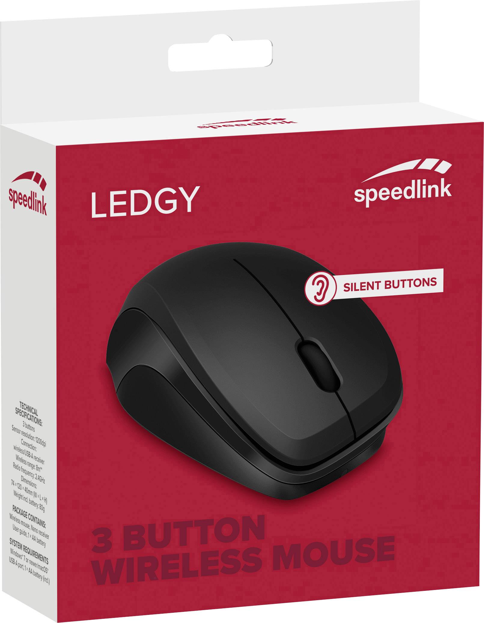 SpeedLink LEDGY Funk Maus Optisch Ergonomisch Schwarz