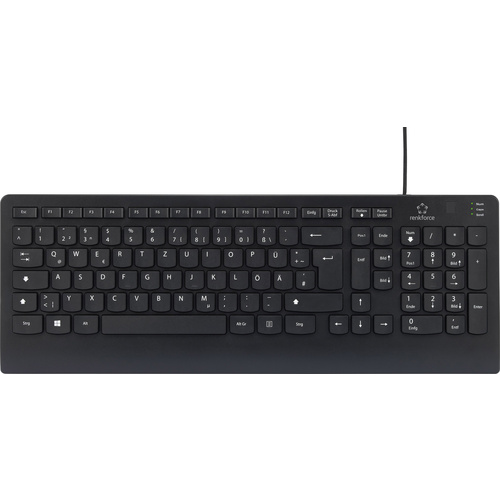 Renkforce RF-KB-ME0003 USB Keyboard German, QWERTZ, Windows® Black Fingerprint scanner
