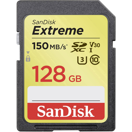 SanDisk Extreme® SDXC-Karte 128GB Class 10, UHS-I, UHS-Class 3, v30 Video Speed Class 4K-Videounterstützung