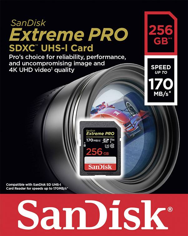 SanDisk Extreme® PRO SDXC-Karte 256 GB Class 10, UHS-I, UHS-Class 3, v30 Video Speed Class 4K-Videounterstützung