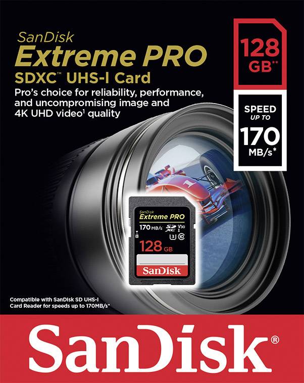SanDisk Extreme® PRO SDXC-Karte 128 GB Class 10, UHS-I, UHS-Class 3, v30 Video Speed Class 4K-Videounterstützung