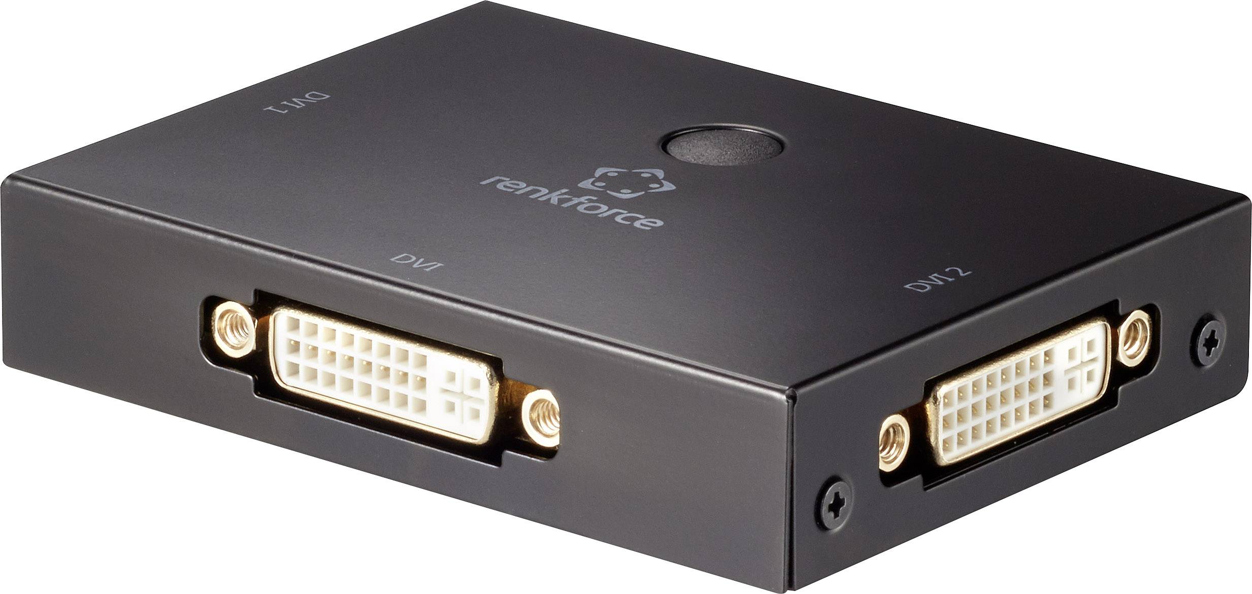 Schwarzes Wechselrahmen-Gehäuse mit zwei DVI-Anschlüssen und Markenlogo in der Mitte der Oberseite.