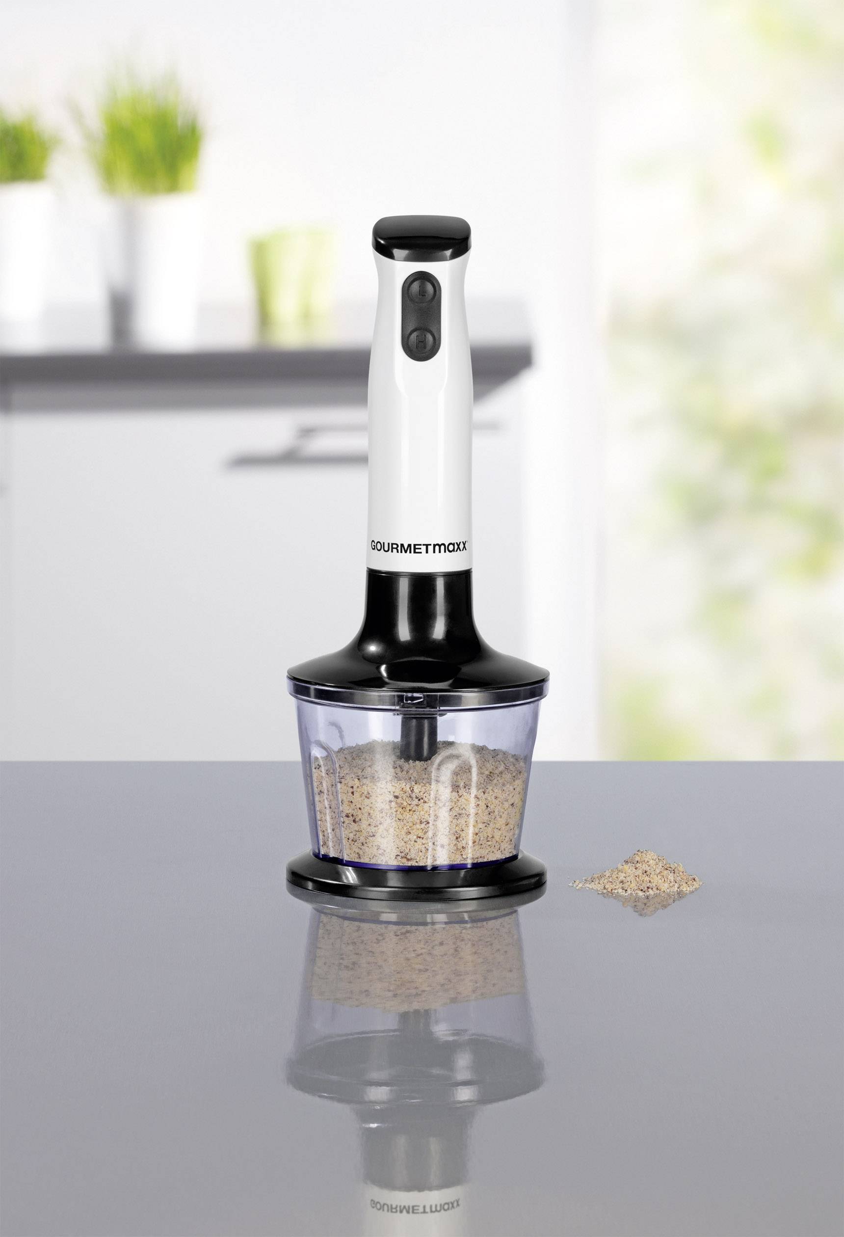 GourmetMaxx 06885 Stabmixer 600W mit Zerkleinereraufsatz Weiß, Schwarz