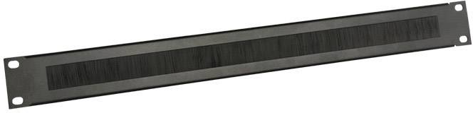 Eine schwarze Kabeldurchführungsblende mit Borsten, passend für 19-Zoll-Rackschränke, zur ordentlichen Kabelführung und -organisation.