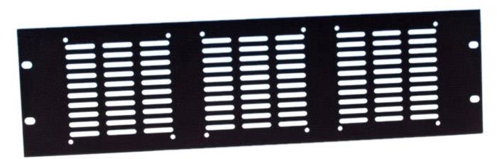 Gitterplatte für ein Rack, schwarz, mit mehreren vertikalen Schlitzen zur Belüftung.