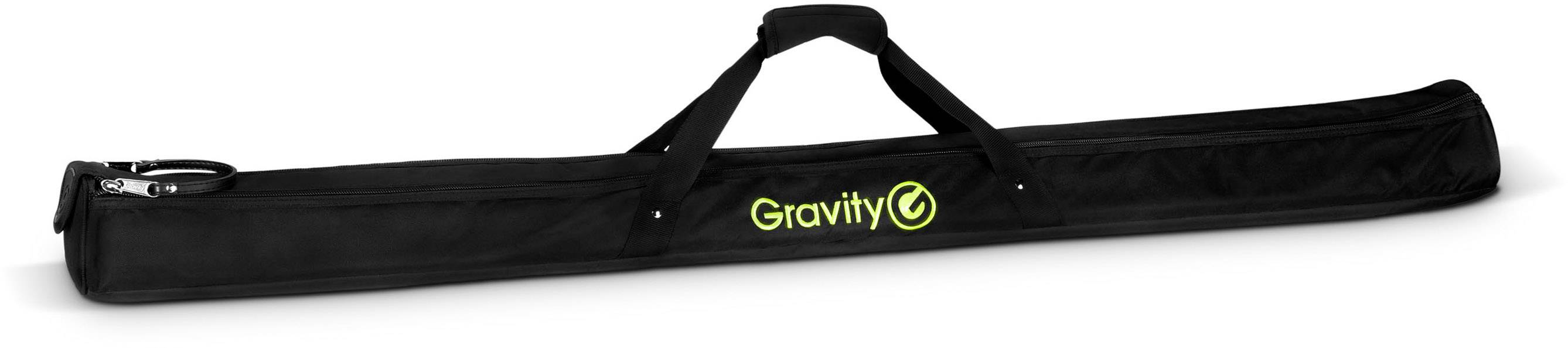 Schwarze Tasche für Ständer mit Tragegriffen, trägt den Schriftzug 'Gravity'.
