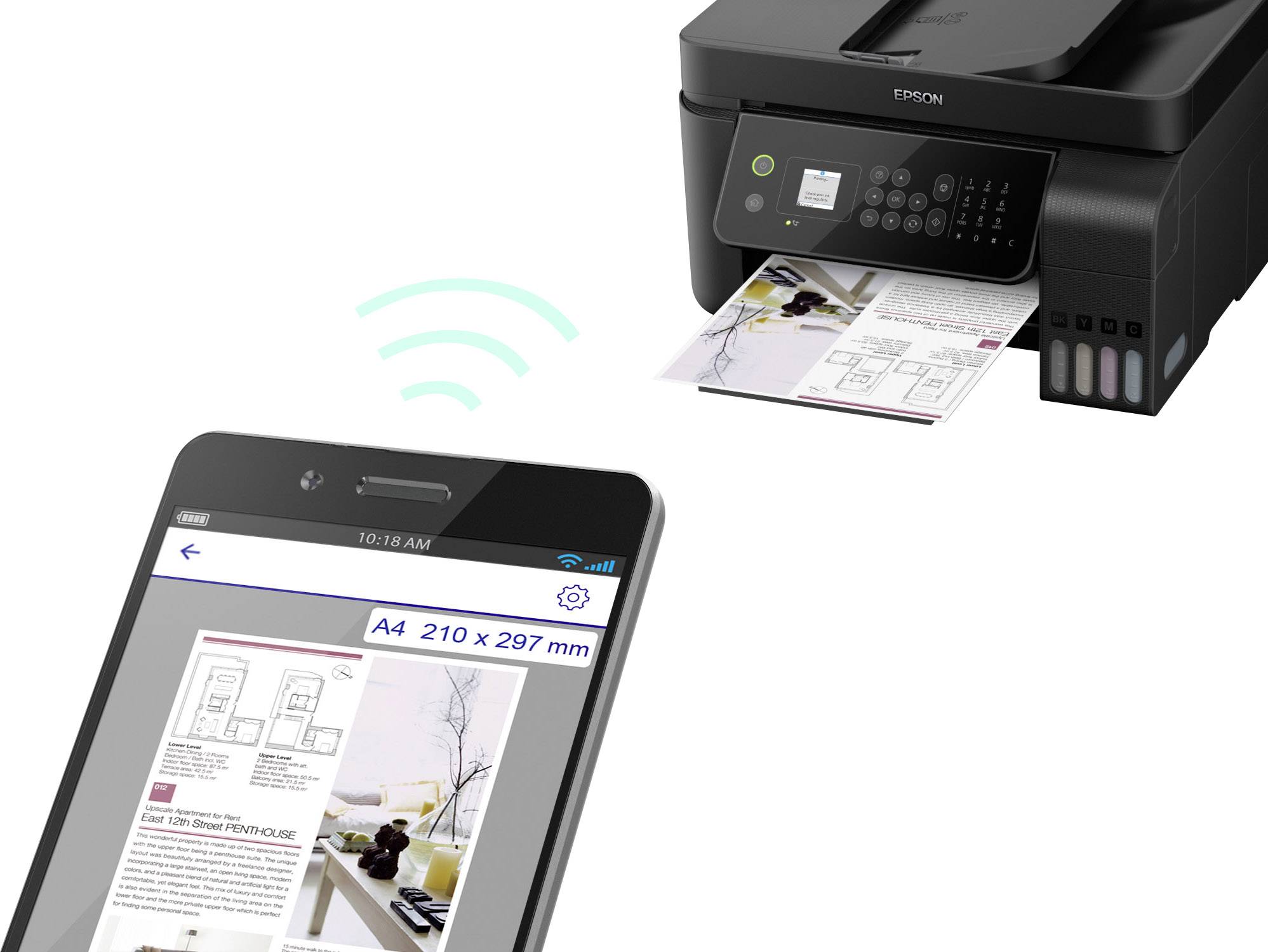 Epson EcoTank ET-4700 Farb Tintenstrahl Multifunktionsdrucker A4 Drucker, Scanner, Kopierer, Fax LAN, WLAN, ADF, Tintentank-System