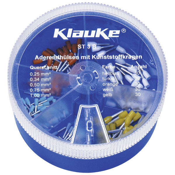 Klauke ST3B Aderendhülsen-Sortiment 0.25 mm², 0.34 mm², 0.5 mm², 0.75 mm², 1mm² Teilisoliert Hellblau, Weiß, Gelb, Orange, Türkis