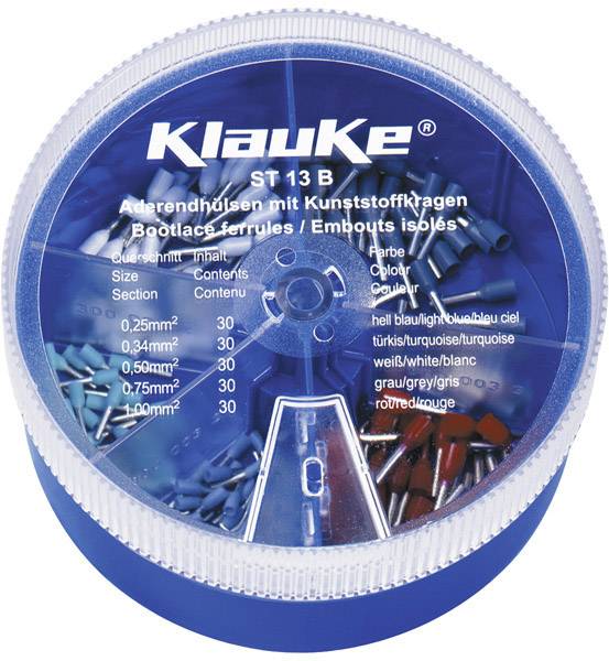 Klauke ST13B Aderendhülsen-Sortiment 0.25 mm², 0.34 mm², 0.5 mm², 0.75 mm², 1mm² Teilisoliert Hellblau, Türkis, Weiß, Grau, Rot