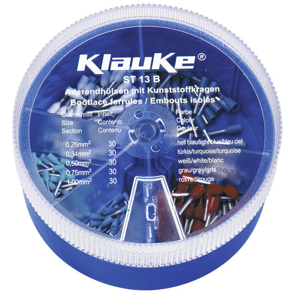 Klauke ST13B Aderendhülsen-Sortiment 0.25 mm² 1 mm² Hellblau, Türkis, Weiß, Grau, Rot 150 Teile