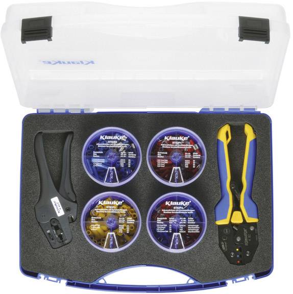 Klauke SK82P Quetschverbinder-Sortiment inkl. Crimpzange, inkl. Abisolierzange, inkl. Gabelkabelschuhe, inkl. Flachsteckhülsen