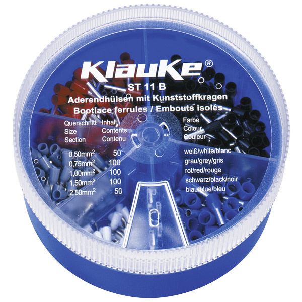 Klauke ST11B Aderendhülsen-Sortiment 0.50mm² 2.50mm² Weiß, Grau, Rot, Schwarz, Blau 400 Teile