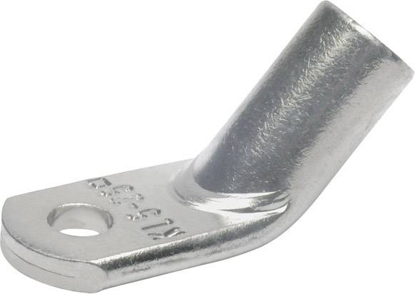 Metallische Kabelschuh mit angewinkeltem Rohr zur Verbindung von Kabeln, geeignet für elektrische Anwendungen.