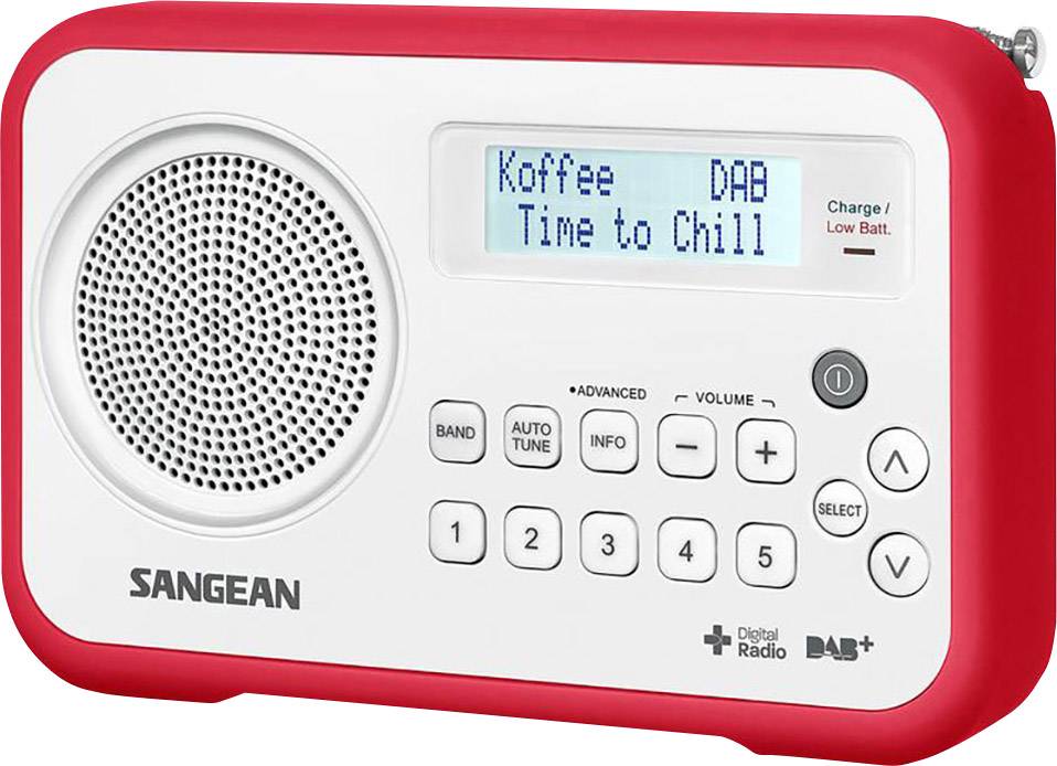 Sangean DPR-67 Kofferradio DAB+, UKW Akku-Ladefunktion Rot, Weiß