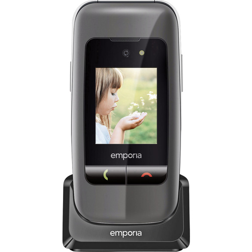Emporia V200 Téléphone portable à clapet pour séniors avec station de charge, Touche SOS noir