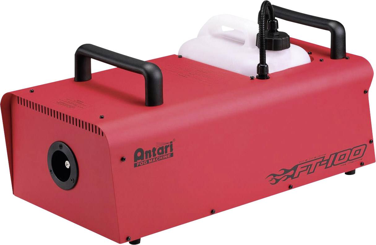 Roter Nebelmaschine FT100 mit zwei Griffen und integrierter Flüssigkeitsflasche, geeignet für Bühneneffekte und Veranstaltungen.