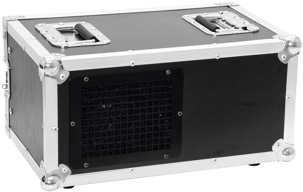 Schwarzer Transportkoffer mit silbernen Metallkanten und zwei Griffen, vermutlich für den sicheren Transport von empfindlichem Equipment geeignet.