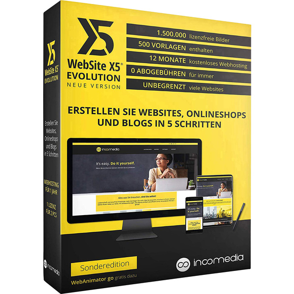 Incomedia WebSite X5 Evolution Vollversion, 1 Lizenz Webdesign-Software