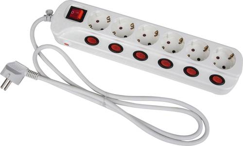 45191 Steckdosenleiste mit Schalter 6fach Weiß Schutzkontakt 1St.