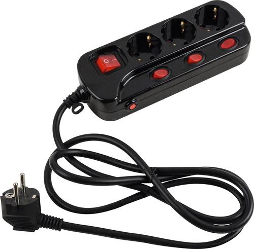 45192 Steckdosenleiste mit Schalter 3fach Schwarz Schutzkontakt 1St.