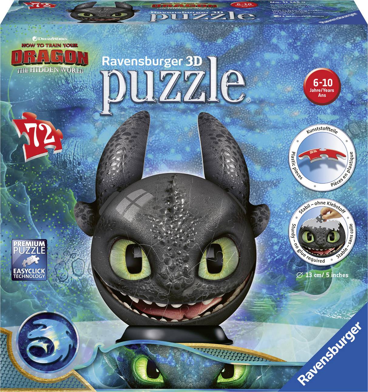 Dragons 3 Ohnezahn mit Ohren 3D Puzzle-Ball 11145 Dragons 3 Ohnezahn mit Ohren 3D Puzzle-Ball 1 St.