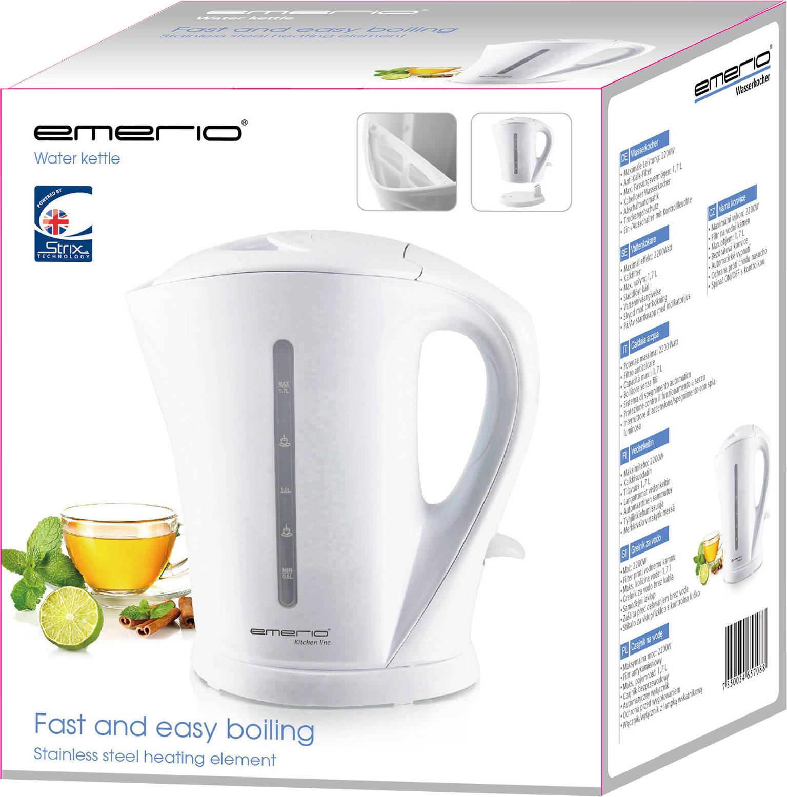 EMERIO WK-111082 Wasserkocher schnurlos Weiß