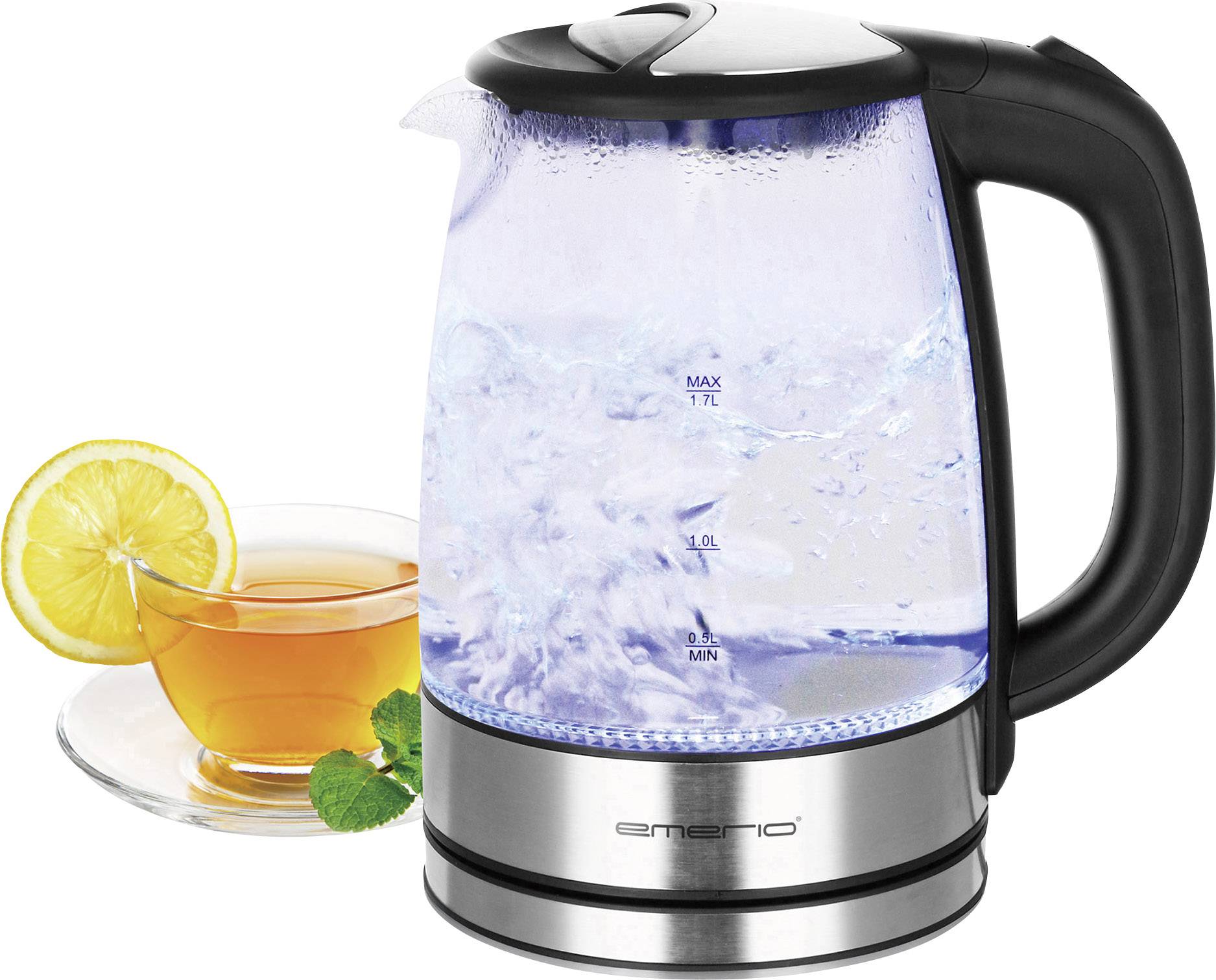 EMERIO WK-119988 Wasserkocher Glas, Edelstahl Fassungsvermögen: 1.7 l