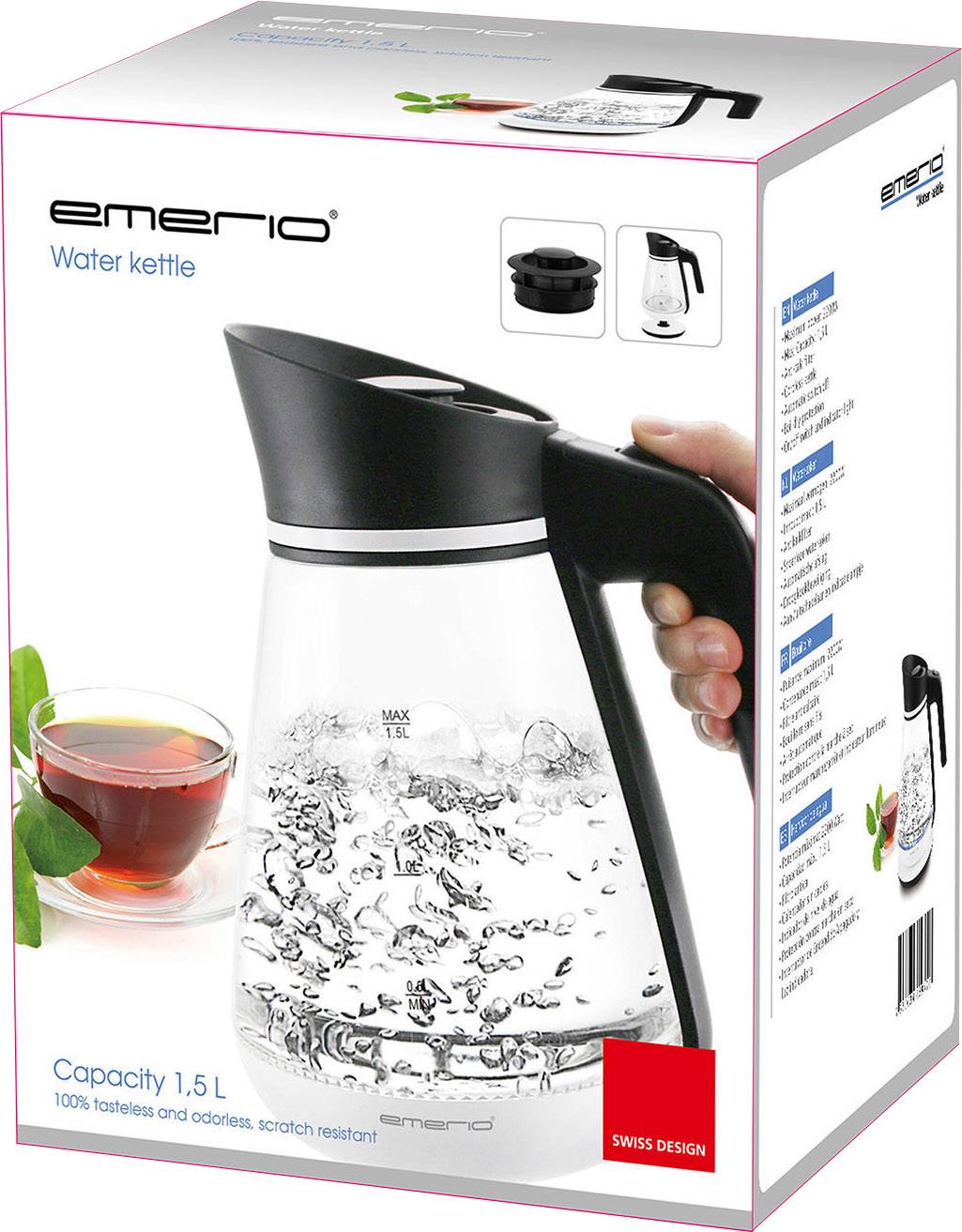 EMERIO WK-111898 Wasserkocher schnurlos Glas, Weiß, Schwarz