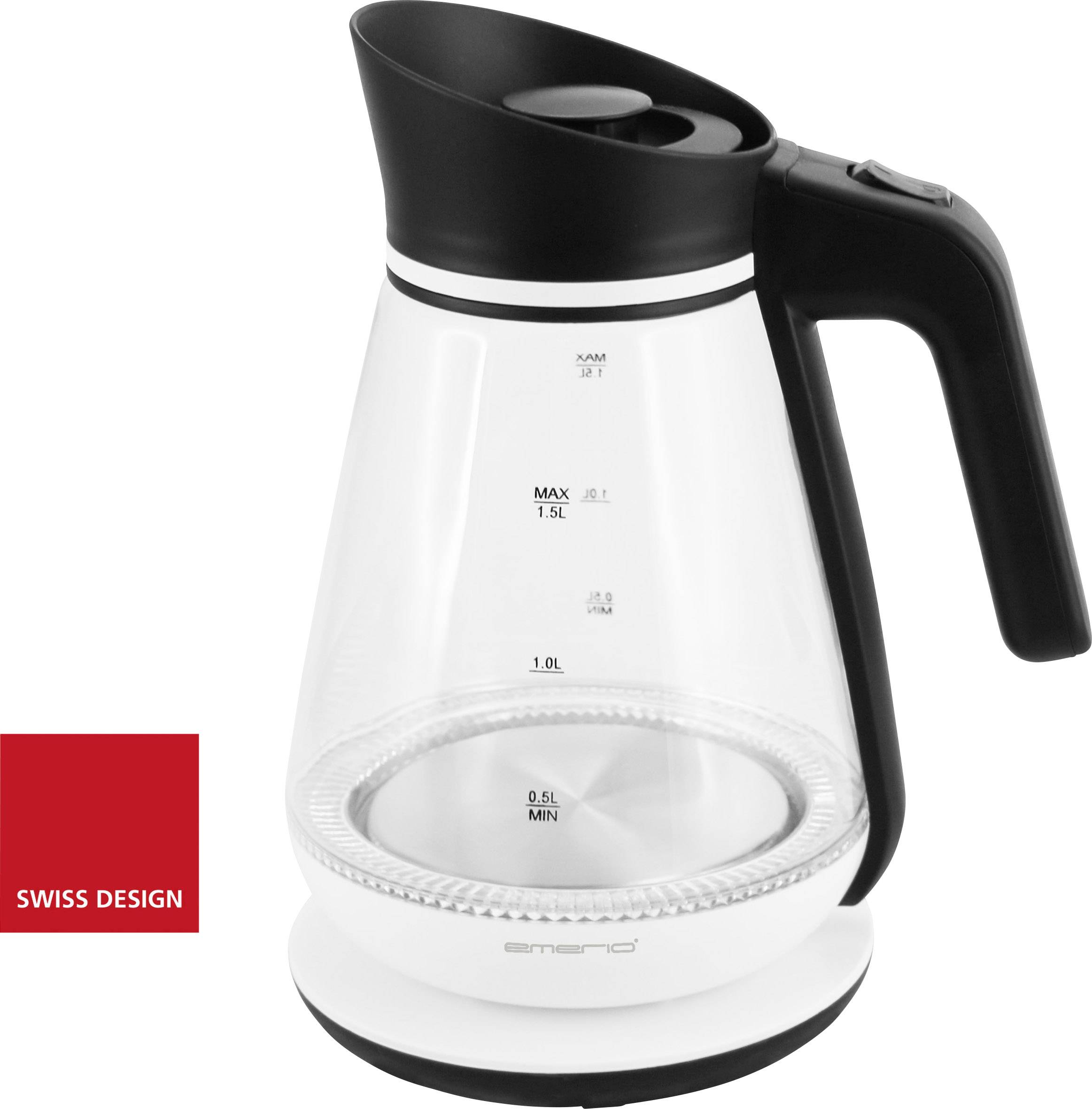 EMERIO WK-111898 Wasserkocher schnurlos Glas, Weiß, Schwarz