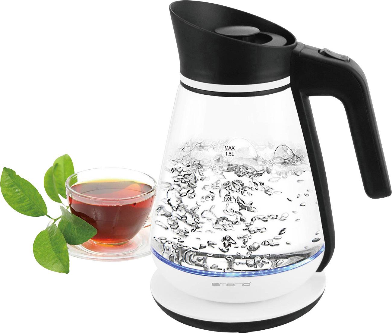EMERIO WK-111898 Wasserkocher schnurlos Glas, Weiß, Schwarz