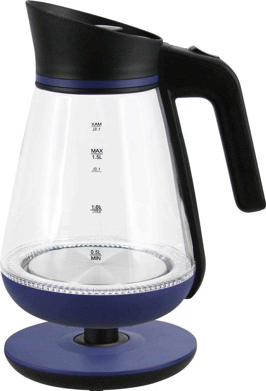 EMERIO WK-111898.5 Wasserkocher schnurlos Glas, Schwarz, Blau