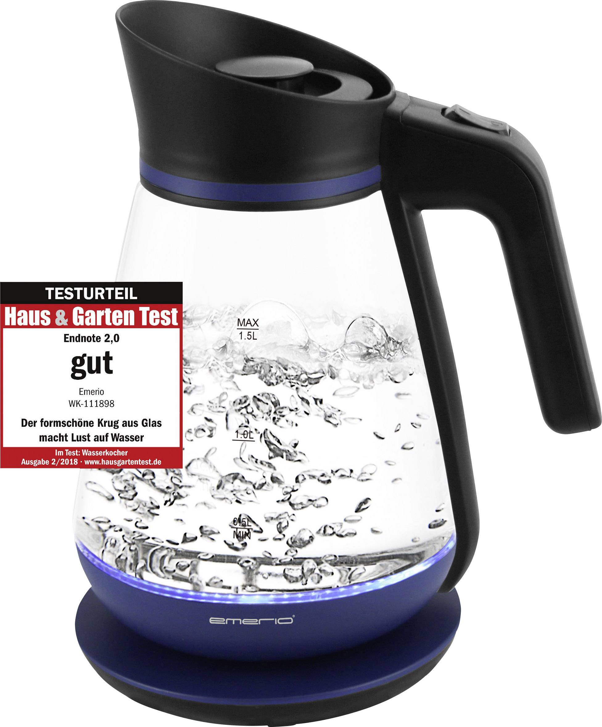 EMERIO WK-111898.5 Wasserkocher schnurlos Glas, Schwarz, Blau