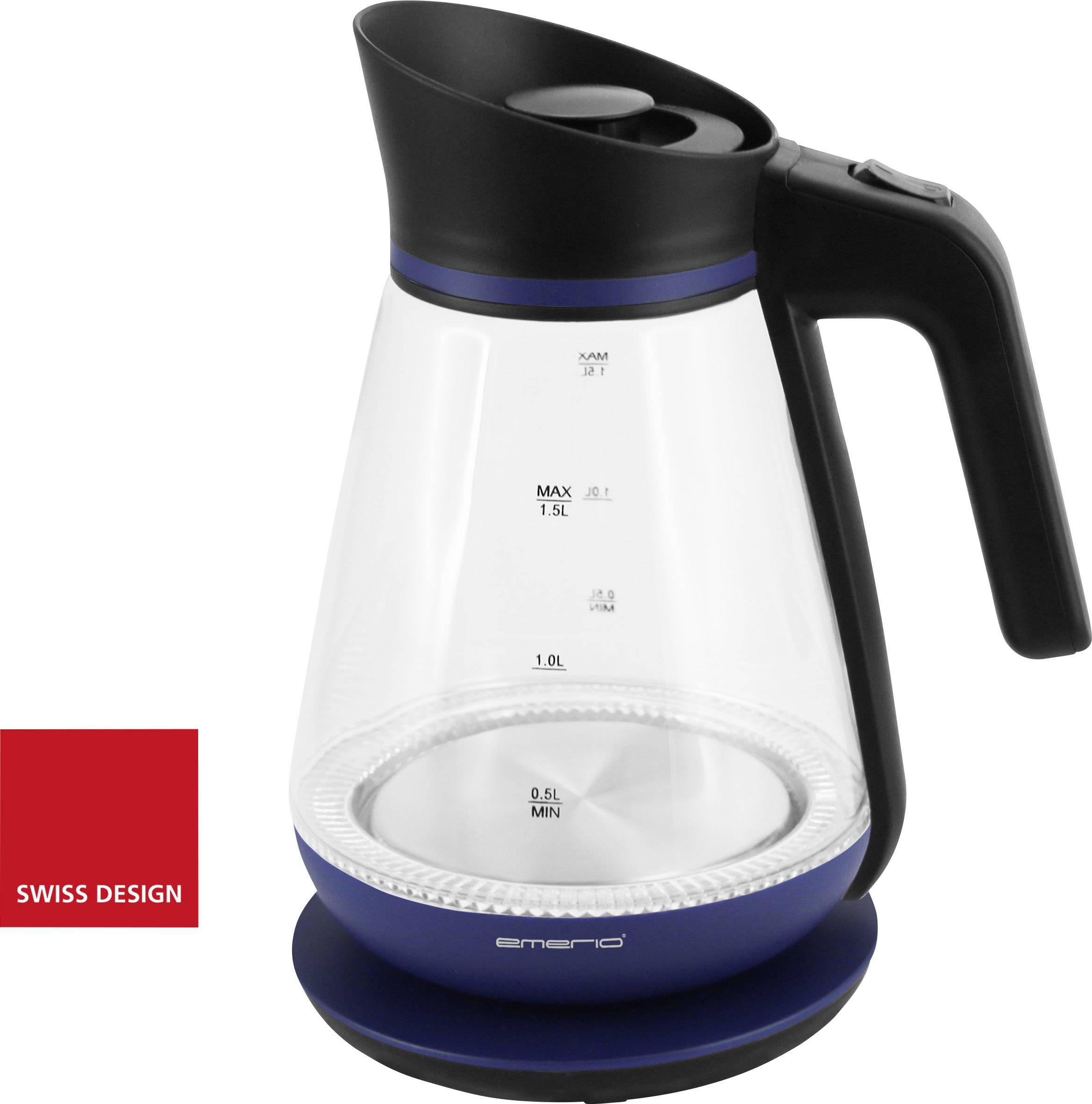 EMERIO WK-111898.5 Wasserkocher schnurlos Glas, Schwarz, Blau