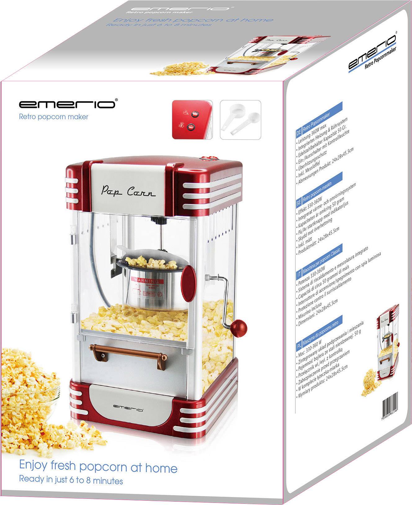 EMERIO POM-120650 POM-120650 Popcorn-Maker Weiß, Rot