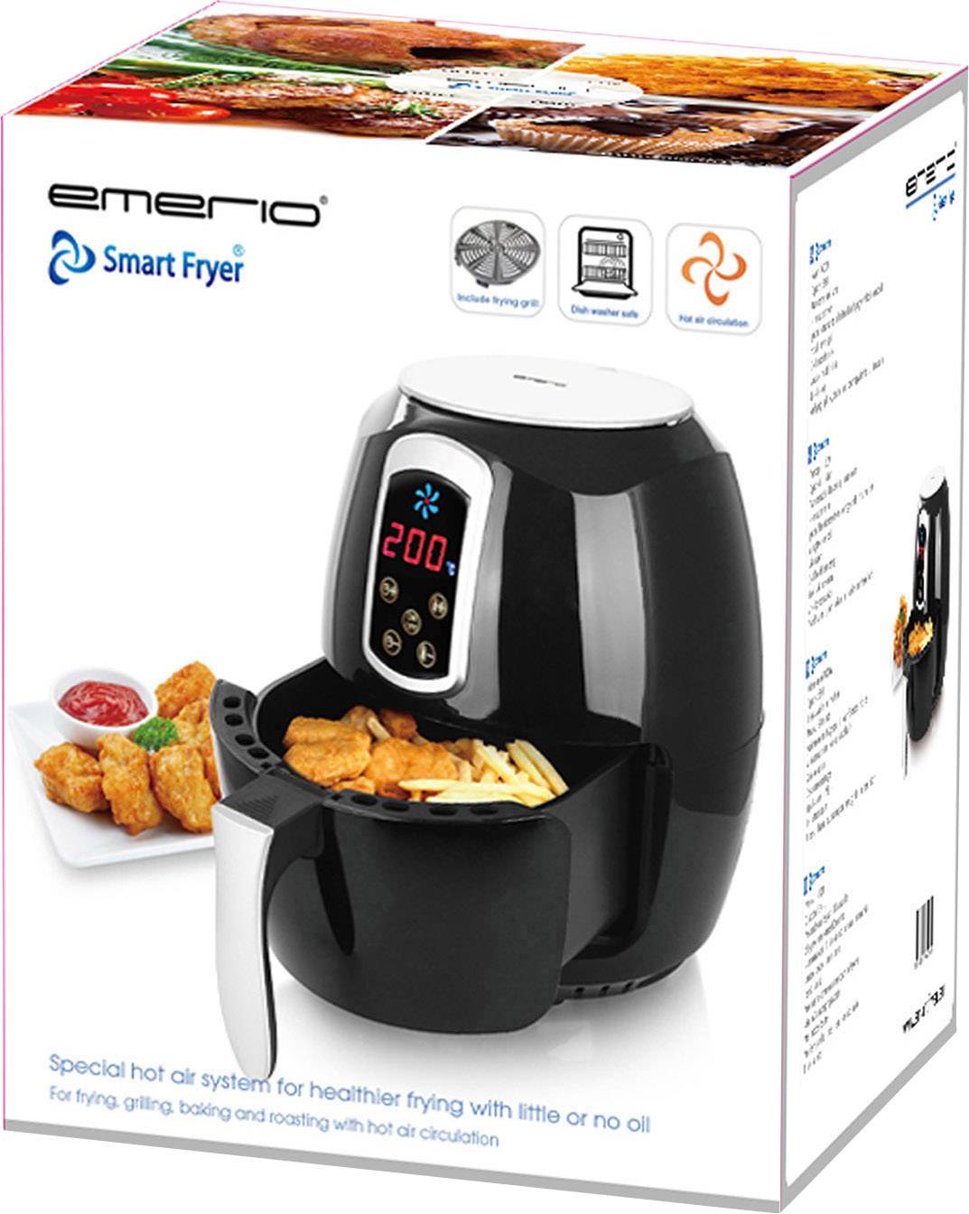 EMERIO AF-115668 Heißluft-Fritteuse 1400 W Schwarz, Weiß