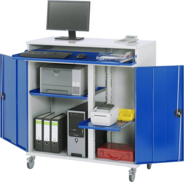 Computerschrank H1185xB1100xT520mm mobil enzianblau/lichtgrau RAU