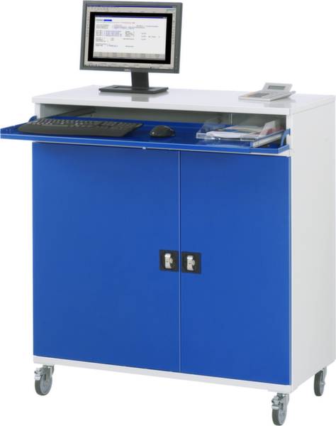 Computerschrank H1185xB1100xT520mm mobil enzianblau/lichtgrau RAU