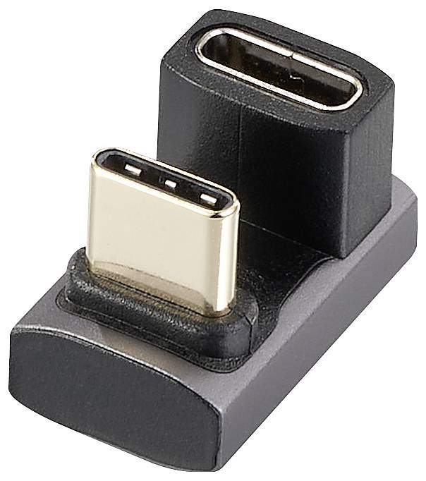 Adapter mit einem USB-C-Stecker und einem USB-C-Buchse, verwendet zur Verbindung und Ladung von Geräten mit USB-C-Anschluss.