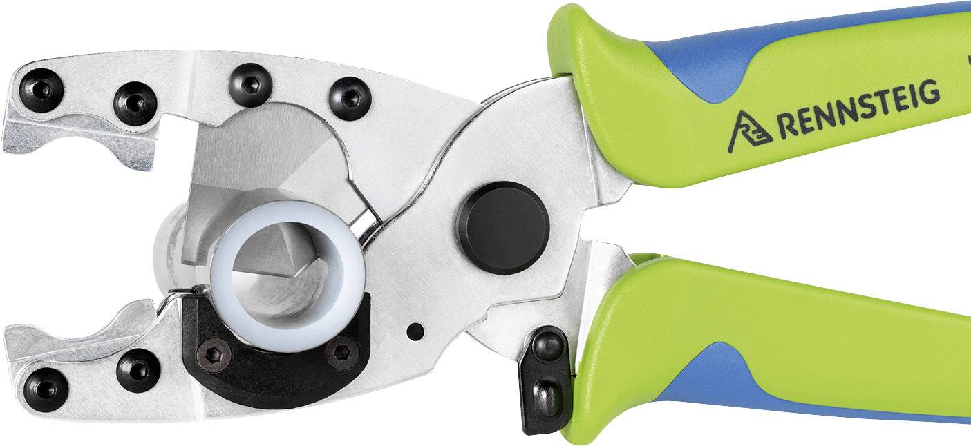 Eine grüne und blaue Kabelschneidezange von Rennsteig, geeignet zum präzisen Schneiden dicker Kabel, mit verstärkter Klinge.
