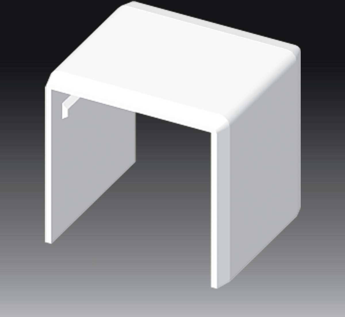 Ein minimalistischer weißer Hocker mit rechteckiger Form auf dunklem Hintergrund.