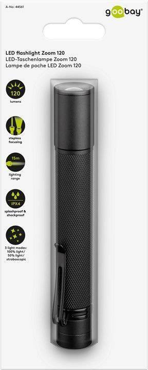 Goobay Zoom 120 LED Taschenlampe  batteriebetrieben 120 lm  54 g
